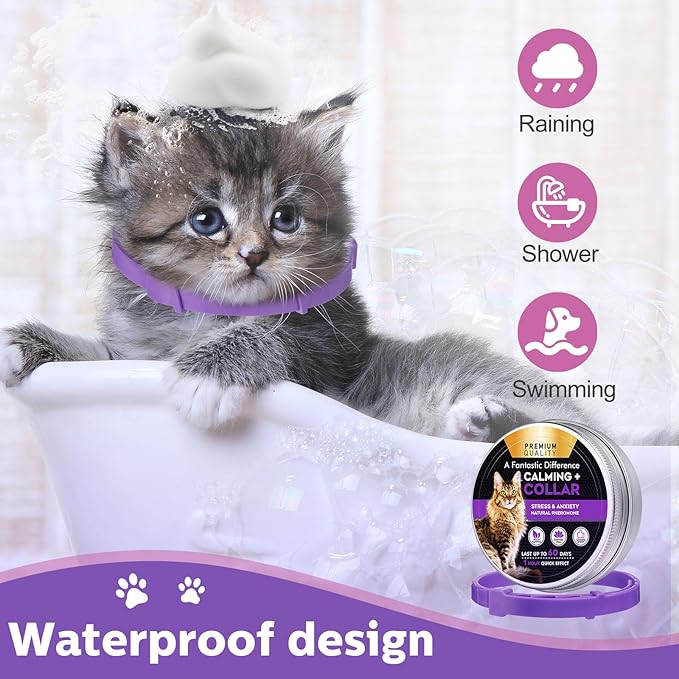 Silkfly 16 Pcs Calming Collar for Cats with 16 Gold Lobster Clasp and 16 Pendants, Adjustable Cat Pheromone Collar Purple Calming Collar for Cats Anxiety and Stress Relief Cat Stop Meowing, 15 Inch