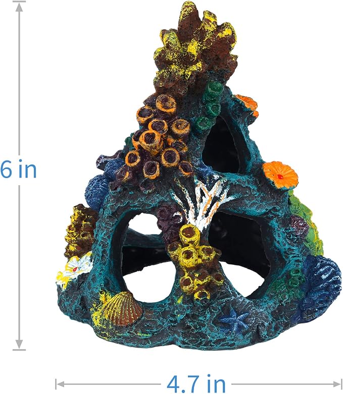 Uniclife Aquarium Decorations Resin Coral Rock Mountain Cave Fish Tank Decor Ornaments Fish House for Betta Rest Hide Play Breed