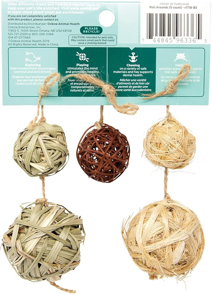 Oxbow Enriched Life Roll Arounds, Rabbit Toys, Guinea Pig Toys, Enrichment for Bunny, Guinea Pig, Hamster, Rabbit, Chinchilla, Rat, Hamster Cage Accessories, Chinchilla Cage Accessories