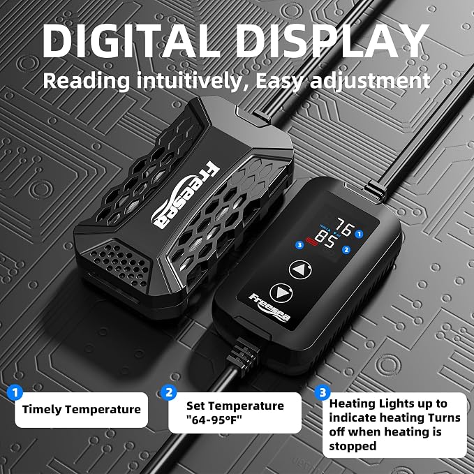 FREESEA Aquarium Fish Tank Heater: 100W Submersible Aquarium Heaters with Adjustable Digital LED Controller Leaving Water Automatic Stop Heating for 10-20 Gallon Turtle Freshwater Saltwater