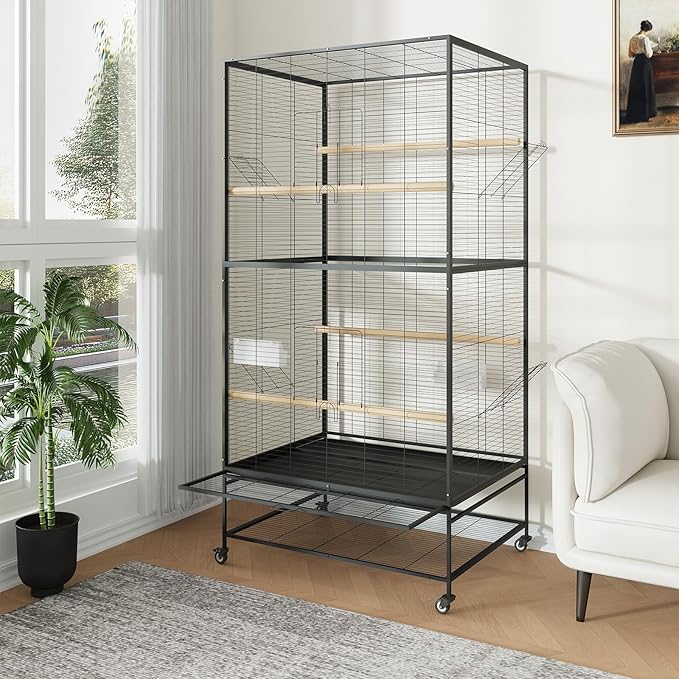 Garvee 66in Extra Large Bird Cage, Rolling Parrot Cage with Feeding Accessories, Metal Parakeet Cage for Parrots, Parakeets, Conures, Parrot
