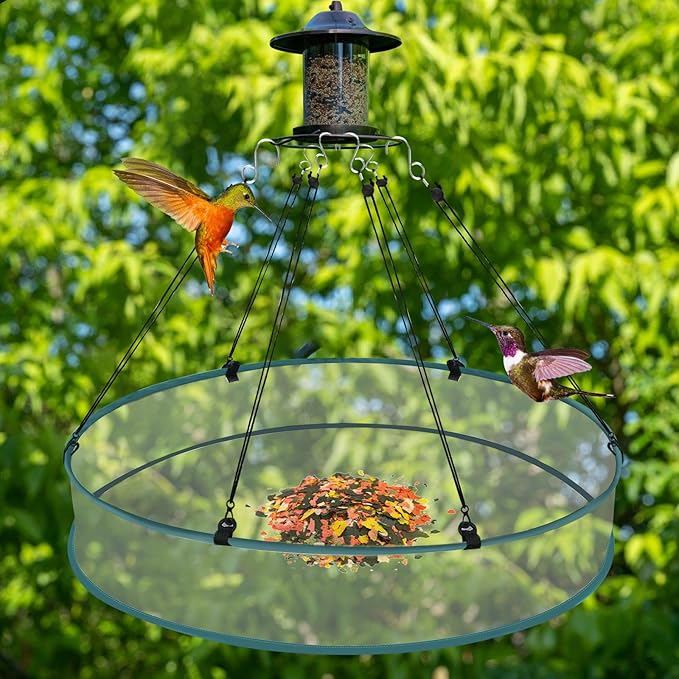 24 Inch Large Bird Seed Catcher Tray for Hanging Bird Feeder Platform, Birds Feeder Trays with Adjustable Hanging Hoop for Outdoor Garden Lawn
