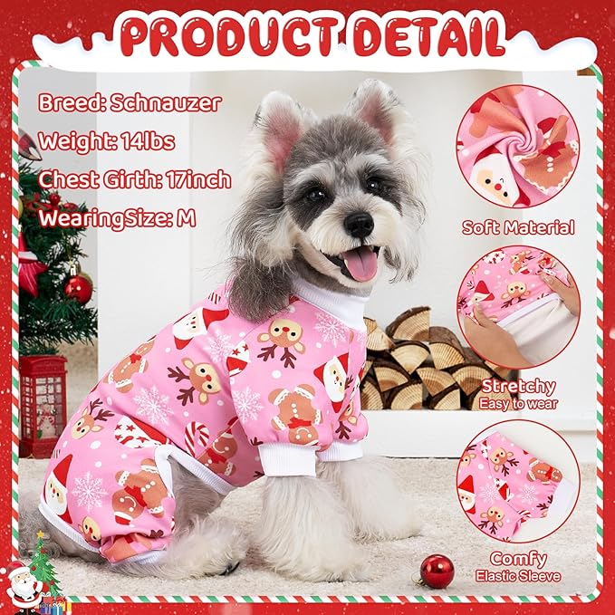 XPUDAC 4 Pack Christmas Dog Pajamas Comfy Dog Clothes for Small Medium Dogs Girl Boy Holiday Pet Outfit Puppy Onesie Cat Pjs Jammies, M