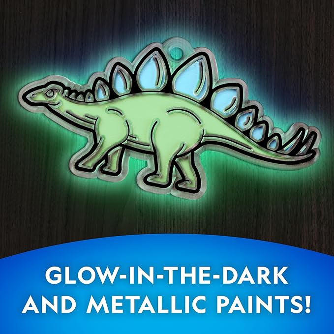 National Geographic Dinosaur Stained Glass Suncatcher Craft Kit for Kids | Glow-in-the-Dark Dinosaur Toy, Window Art, Paint Supplies, Kid Crafts Ages 4-8, Creative Activity, Birthday Gift