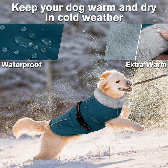Lelepet Warm Dog Coats for Medium Dogs Waterproof Dog Winter Jacket Reflective Pet Fleece Vest Windproof Cold Weather Coats with Adjustable Buckle & Leash Hole, Dark Green, M