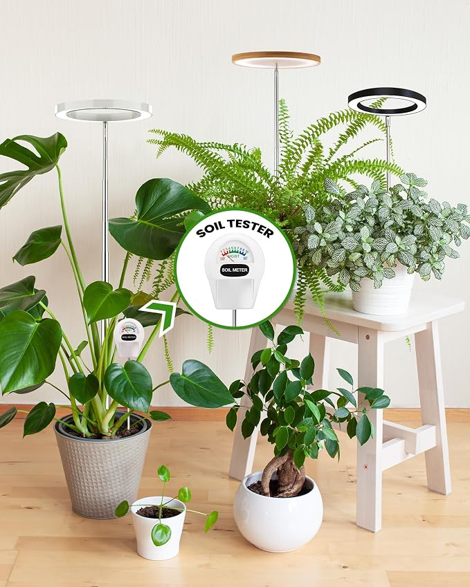 Plant Grow Light, LED Growing Light Full Spectrum for Indoor Plants, Paired with a Soil Tester,Height Adjustable, Automatic Timer, 5V Low Safe Voltage,Idea for Large Plant Light