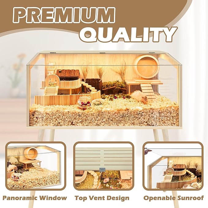 PROLEE Hamster Cage with Legs, Guinea Pig Cages Chew Proof, Hamster House, Hamster Cages and Habitats, Small Animal Cage, 48" L x 20" W x 47.5" H