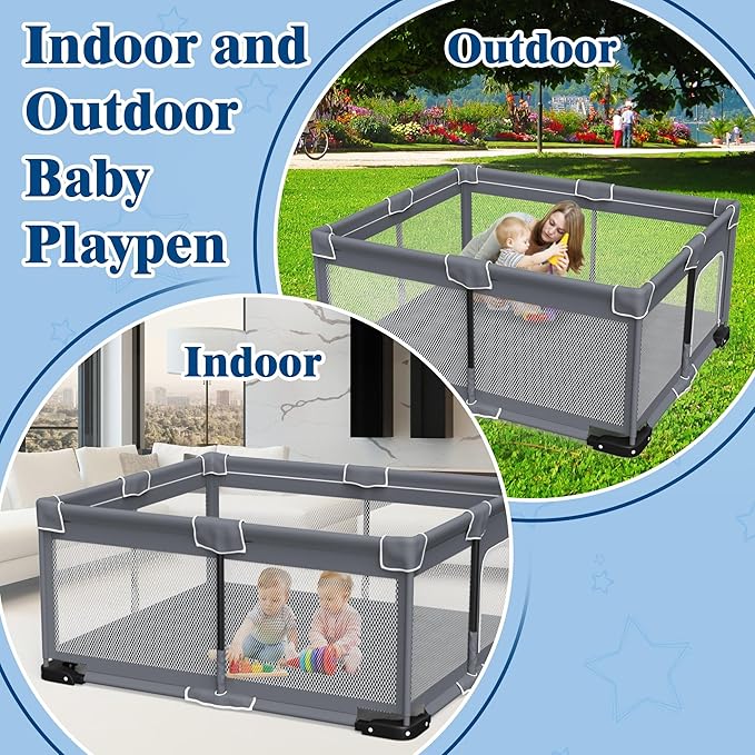 Jixrolyn Foldable Baby Playpen with Mat, Extra Large Playpen for Babies and Toddlers with Gate, Portable Baby Yard, Indoor & Outdoor Play Area 71"x59"