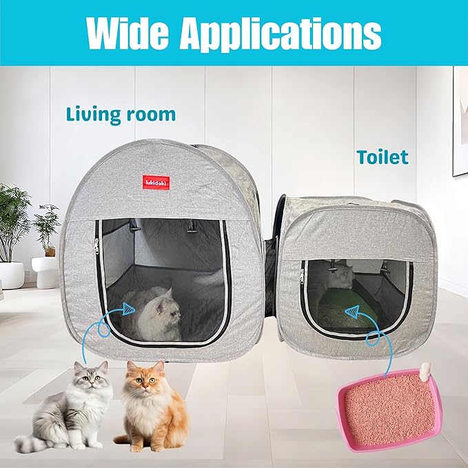 Portable Cat Playpen, Pop-up 2-in-1 Crate Playpen with Litter Box Area for Travel Indoor Outdoor, Foldable Pet Playpen Enclosed for Kitten Puppy Rabbit Hamster Small Animals