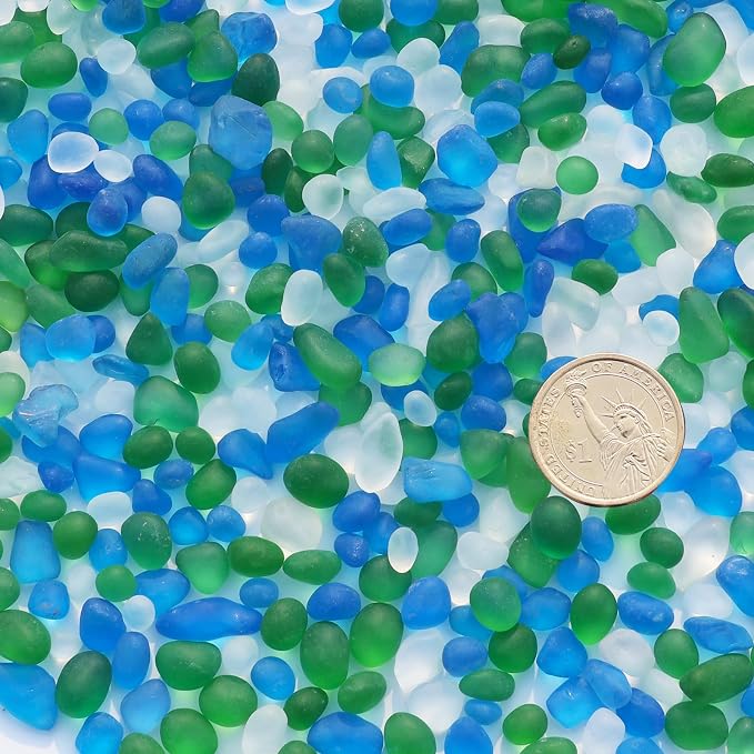 QYGL Sea Glass Stones - 2.9LB/46.4oz Green Mixed Frosted Glass Pebbles | Glass Gemstones Perfect for Aquarium Rocks, Fish Tank Gravel, Vase Fillers, Seaglass DIY Crafts, and Home Decor