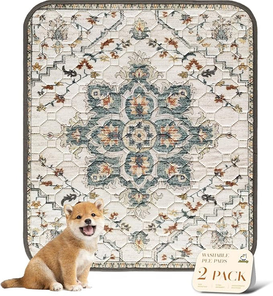 nunubaby Washable Pee Pads for Dogs, Stylish, Non-Slip and Leak-Proof Pee Pads. Reusable Potty Pads for Dogs for Crates and Floors.(Beige/Floral, 31" x36" )