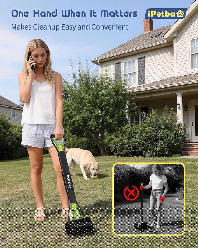 32 inch Pooper Scooper for Large Dogs – Heavy Duty Long Handle Dog Poop Scooper for Yard, No Bending Save Back, Ease of Pickup for Grass Gravel Concrete