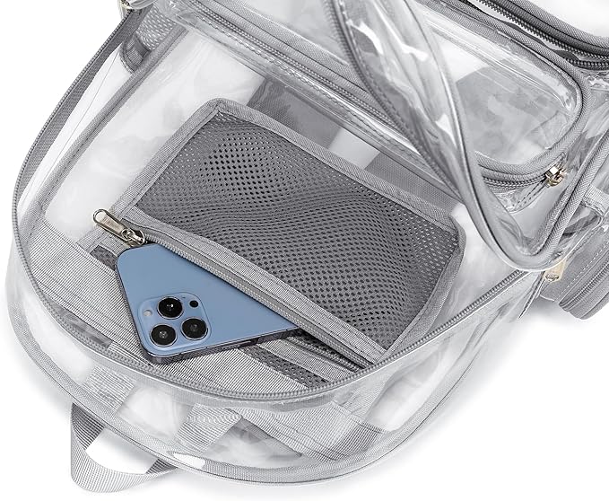CAMTOP Clear Backpack Heavy Duty Transparent Bag See Through BookBag for Student School Work Festival Sport Travel (Grey)