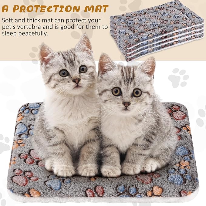 Tuanse 4 Pack Ultra Soft Dog Cat Bed Mat Small Animal Guinea Pig Bed with Cute Print Reversible Fleece Dog Crate Kennel Pad Cozy Washable Thickened Hamster Pet Beds Mat(13 x 19 Inches,Gray)