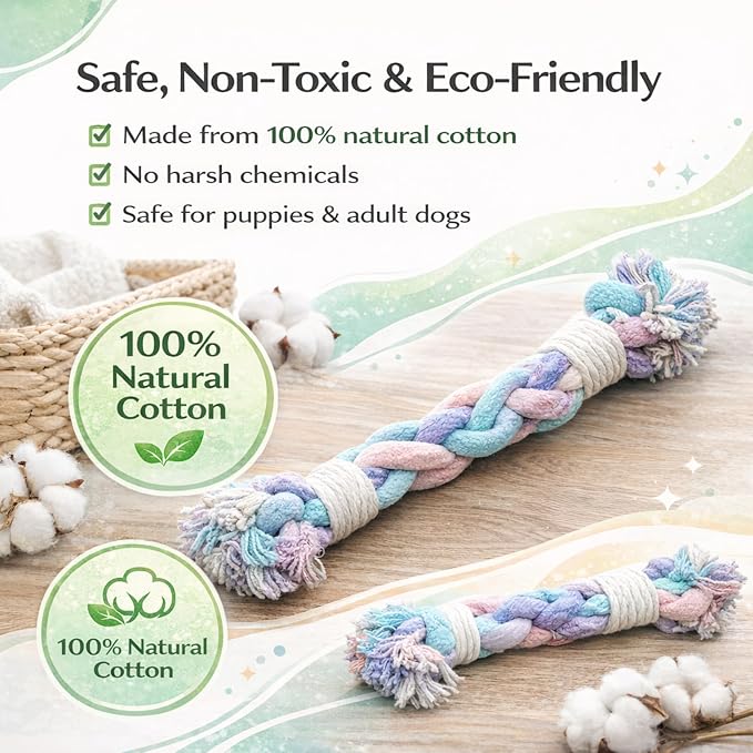 Dog Rope Toy – Eco-Friendly Durable Cotton Dog Chew Toy for Aggressive Chewers & Puppies – Interactive Molar Teeth Cleaning,(12in), Safe, Non-Toxic, Fun Play