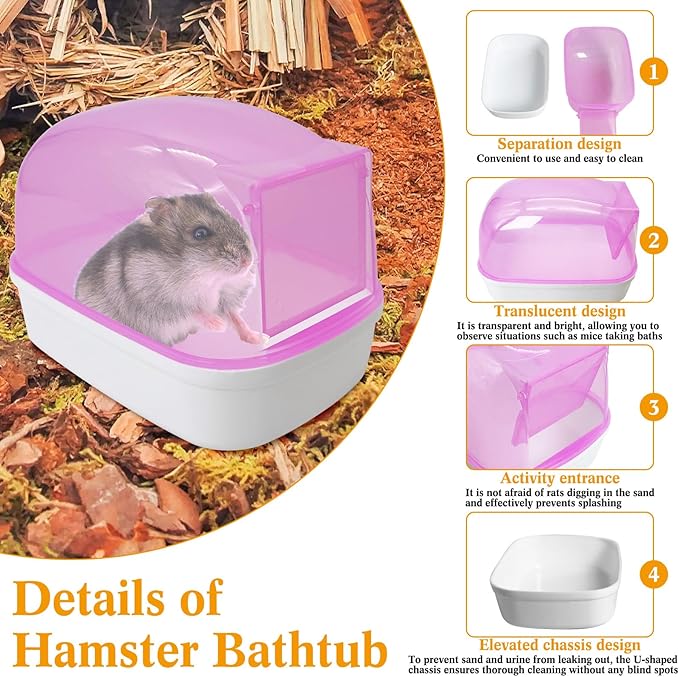 Hamiledyi Hamster Bathtub Dwarf Hamster Bathroom Sand Bath Container Sauna Room Plastic Sand Bath Box House for Gerbils Mice or Other Small Pets Animals(Pink, Small Size)