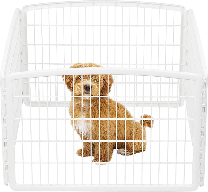 IRIS USA Dog Playpen, 4-Panel 24" Pet Playpen, Puppy Playpen, Indoor/Outdoor Dog Pen, 35 x 35 x 24, Foldable, Customizable, Dark Gray