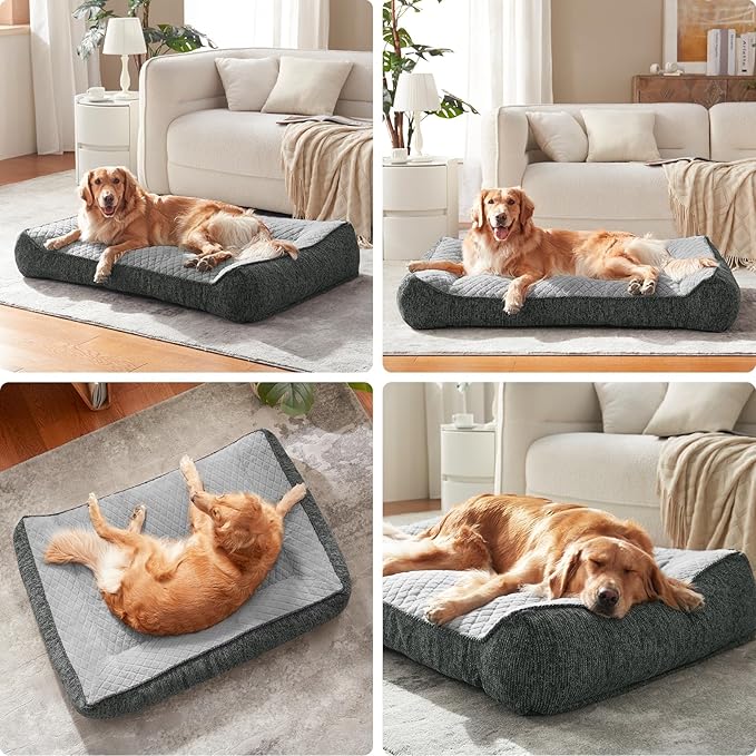 JOEJOY Extra Large Orthopedic Dog Beds Large Sized Dog, Extra Thick Foam Pet Bed Sofa with Bolster Sides, Large Sized Dog Bed with Removable Washable Cover, Non-Slip Bottom, Light Grey, 48''x35''
