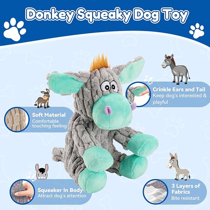 loncoldy Dog Toys, Interactive Dog Squeaky Toys, Tough Crinkle Stuffed Animal Chew Toy for Small, Medium, Large Breeds, Plush Toy to Keep Them Busy, Pet Toys for Dogs