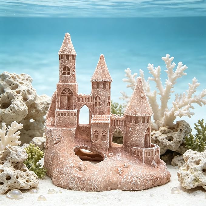 M2cbridge Aquarium Decor Antique Roman Column Ruin European Castle Underwater Landscape(Sandrock Castle)