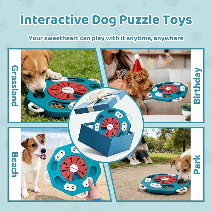 MateeyLife Interactive Dog Puzzle Toy for Smart Dogs, Mental Stimulation Dog Enrichment Toys, Treat Dispensing Dog Toys to Keep Them Busy for Small and Medium Dogs, IQ Training Puzzle Feeder (Blue)