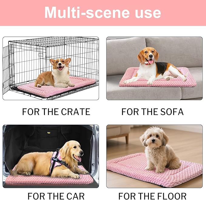 Dog Bed Crate Mat, Soft Durable Washable Anti-Slip Kennel Pad for Dogs & Cats, Reversible (Pink, L(35"*23"*1.5"))