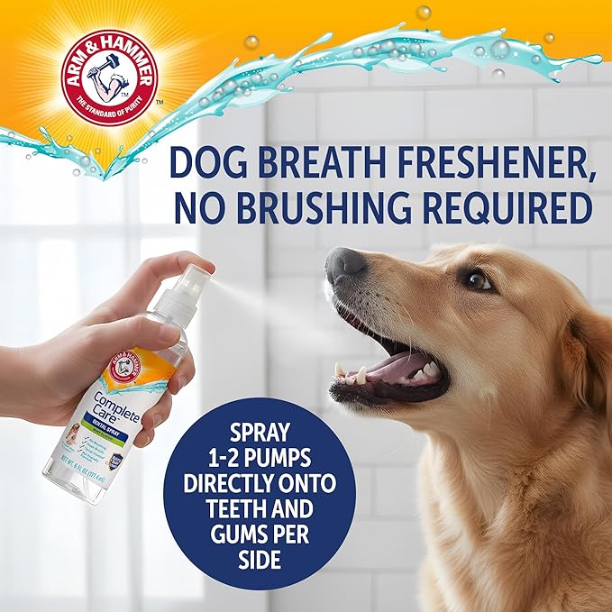 Arm & Hammer Complete Care Brushless Dental Kit for Dogs – Includes No-Brush Oral Gel + Dog Dental Spray, Fresh Breath, Tartar Control, Baking Soda Enhanced Dental Dog Supplies, 4 Fl Oz Each
