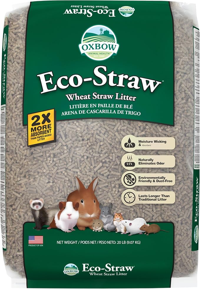 Oxbow Eco Straw Wheat Straw Litter for Small Animals, Low Dust, Rabbit, Guinea Pig, Ferret, & Cat Litter, Oxbow, Moisture Wicking Pellets for Guinea Pig, Made in USA, 20 lb. Bag