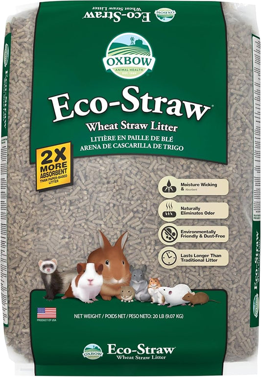 Oxbow Eco Straw Wheat Straw Litter for Small Animals, Low Dust, Rabbit, Guinea Pig, Ferret, & Cat Litter, Oxbow, Moisture Wicking Pellets for Guinea Pig, Made in USA, 20 lb. Bag