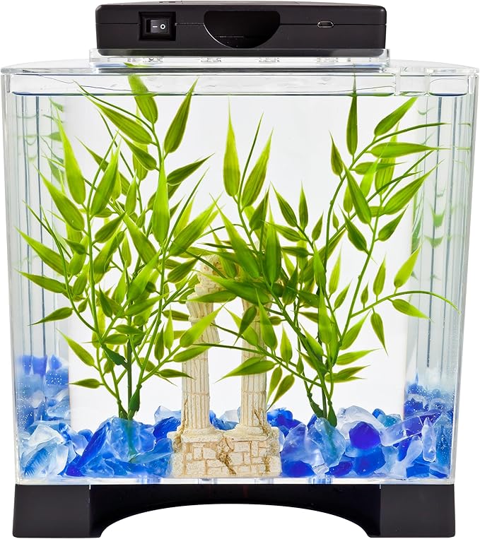 Tetra LED Half Moon Aquarium Kit, 1.1 Gallons, Small, Clear Plastic Fish Tank With Curved Front, Easy Feeding And Movable, Energy-Efficient LEDs Ideal For Bettas Great As Desk Aquarium