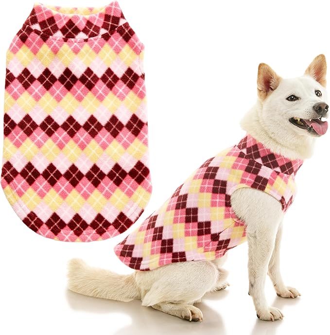 Gooby - Stretch Fleece Vest, Pullover Fleece Vest Jacket Sweater for Dogs, Argyle Pink, 4X-Large