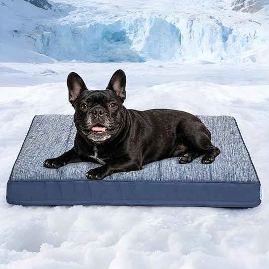 Cooling Dog Bed for Medium Dogs - Orthopedic Pet Beds with Memory Foam, QMAX>0.5, Waterproof Removable Washable Cover for Hot Weather, Wander Blue, 30" L x 20" W x 3" H
