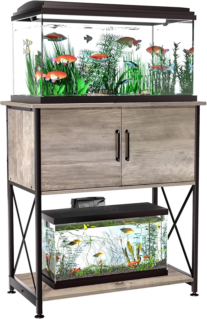 Herture 20-29 Gallon Aquarium Stand Metal Frame Fish Tank Stand with Cabinet Storage, for 20 Gallon Long Aquarium,30.7" L*16.5" W Tabletop,330LBS Capacity Grey PG01YGZ