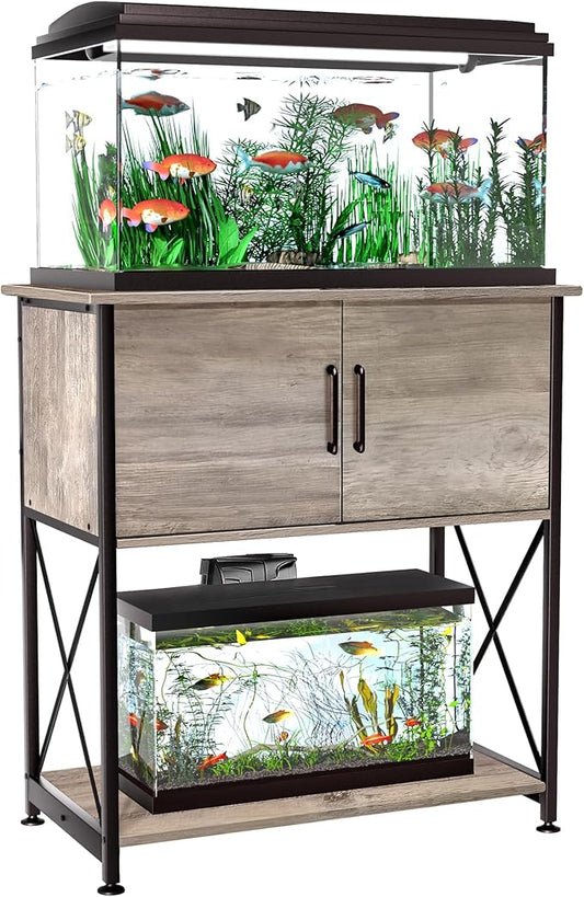 Herture 20-29 Gallon Aquarium Stand Metal Frame Fish Tank Stand with Cabinet Storage, for 20 Gallon Long Aquarium,30.7" L*16.5" W Tabletop,330LBS Capacity Grey PG01YGZ