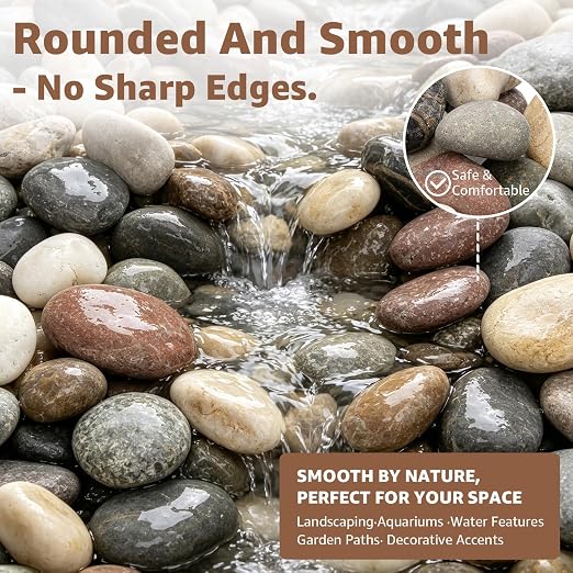 5lbs Natural River Rocks, 1''-2'' Decorative Stones, Aquarium Pebbles | Water-Washed Natural Finish, Hand-Picked, for Plants, Fish Tank, Garden, Paving, Fountain, Walkways and Outdoor Landscaping