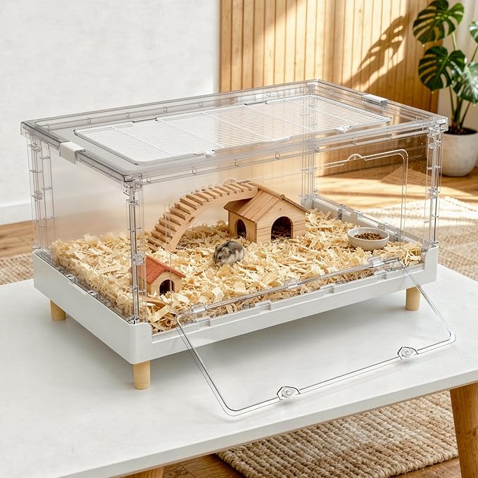 Hamster Cage & Guinea Pig Cages,Fully Transparent and Eco-Friendly Large Acrylic Cage for Small Animal Pets,Such as:Bearded Dragon,Rat,Hedgehog,Chameleon,Iguana, etc (27.5Lx16.9Wx13.4H Inches)
