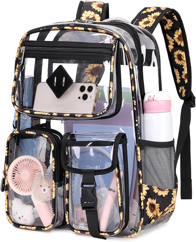 PIG PIG GIRL Clear Backpack for School,Heavy Duty PVC Transparent Bookbag for Girls Stadium Approved See Through Backpack