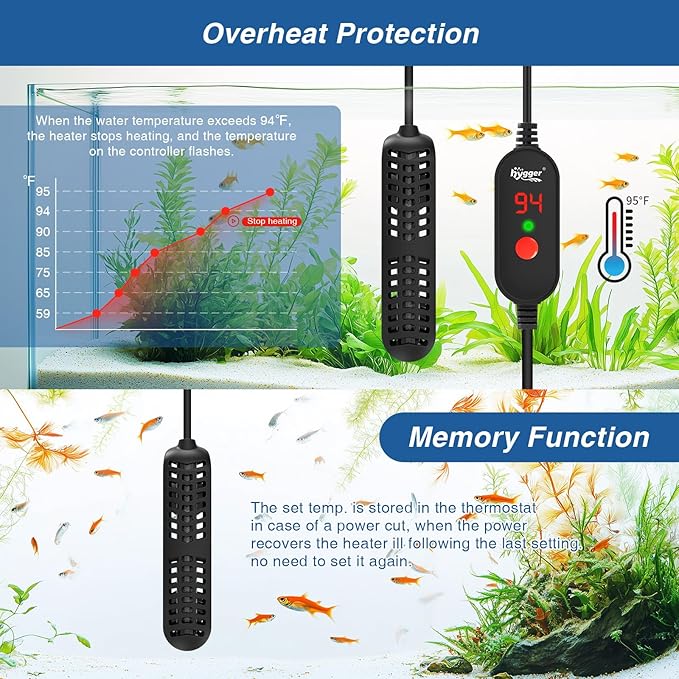 hygger 35W Small Aquarium Heater, Betta Fish Tank Heater with Adjustable Temperature External Controller and Over-Temperature Protection, for 8-16 Gallons Freshwater & Saltwater Fish Tank Turtle Tank