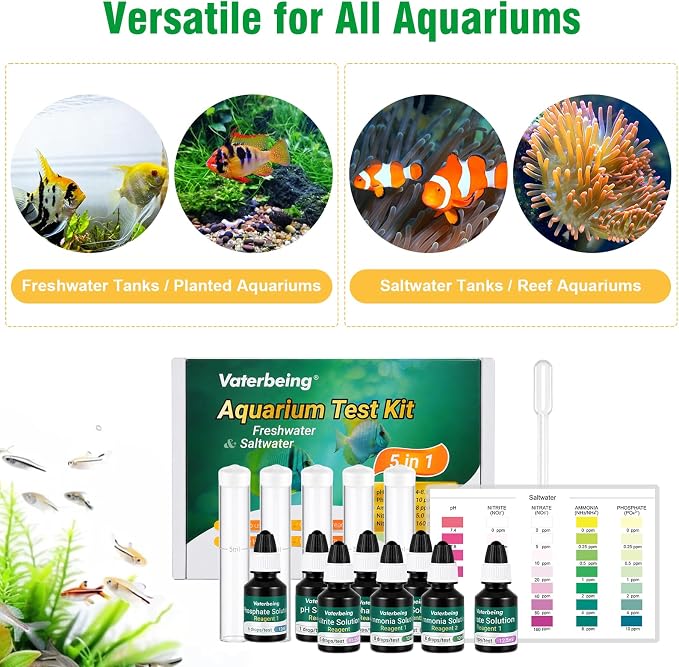 5 in 1 Aquarium Water Master Test Kit, Fish Tank Testing Kit | Aquarium Water Test Kit for pH Nitrite Ammonia & Nitrate Phosphate, Aquarium Water Test Kit for Fresh & Salt Water