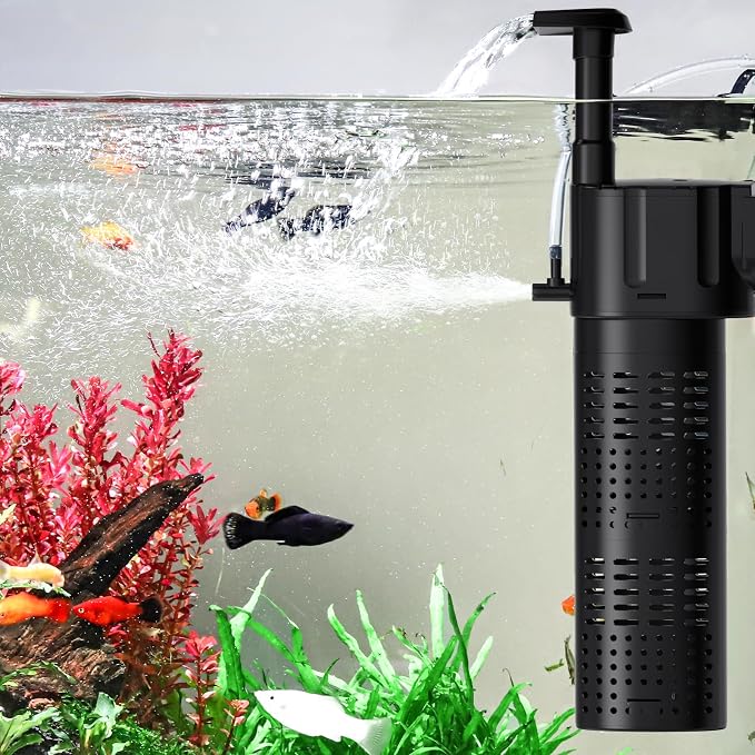 hygger Quiet 5-in-1 Aquarium Filter for Small Fish Tank | 5W 80GPH Submersible Fish Tank Filter with Adjustable Wave Maker & Air Bubbler, Perfect for 5-15 Gal Fresh & Saltwater