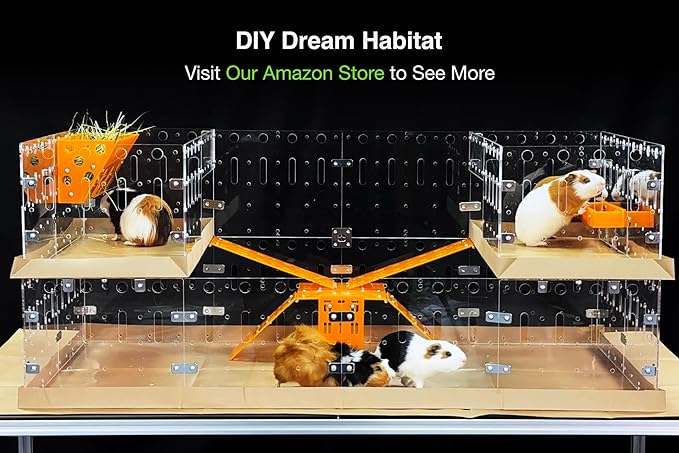 GuineaLoft™ Model-A Acrylic Guinea Pig Cage - Large 4x2ft Expandable C&C Cage, Works Also for Small Roaming Animals Like Rabbits, Button Quails, Hedgehogs