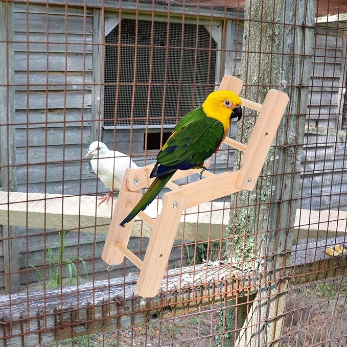 Unomor Wooden Bird Ladder for Cage, Foldable Parrot Climbing Ladder Claw and Beak Grinding, Large Natural Bird Perch for Macaws, Parakeets, and Small Pets