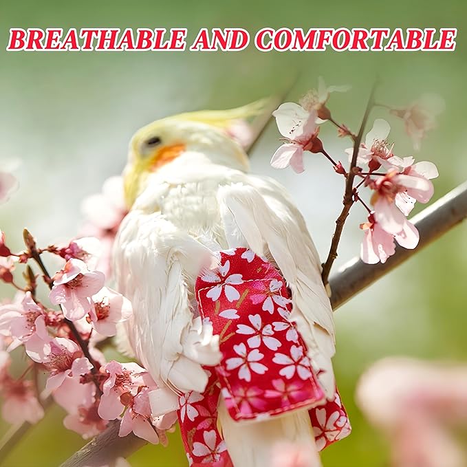 2 Pcs Bird Diapers Bird Harness Flight Suits Diapers with 80in Flying Leash Reusable Parrot Nappy with Waterproof Inner Layer for Cockatiel Budgie Conure Parakeet Lovebird-Red&White