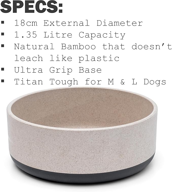 Fuzzl Titan Bamboo Dog Bowl Medium with Ultra Grip Rubber Base Pet Bowl 7 inch