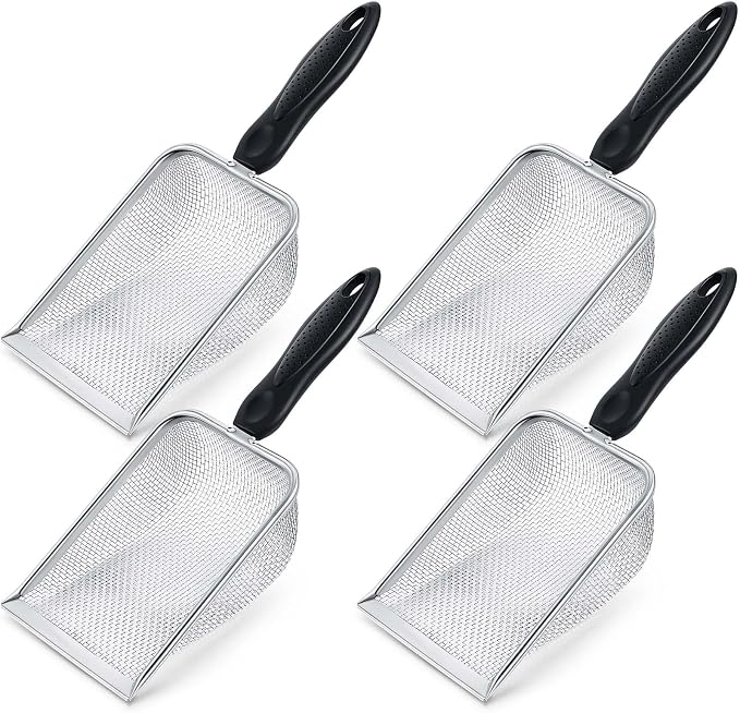 4 Packs Reptile Sand Stainless Steel Fine Mesh Reptile Substrate Metal Sand Shovel Sifter Litter Cleaner Corner Scoop Shovel Cleaner Scooper for Bedding Aquarium Terrarium Accessories