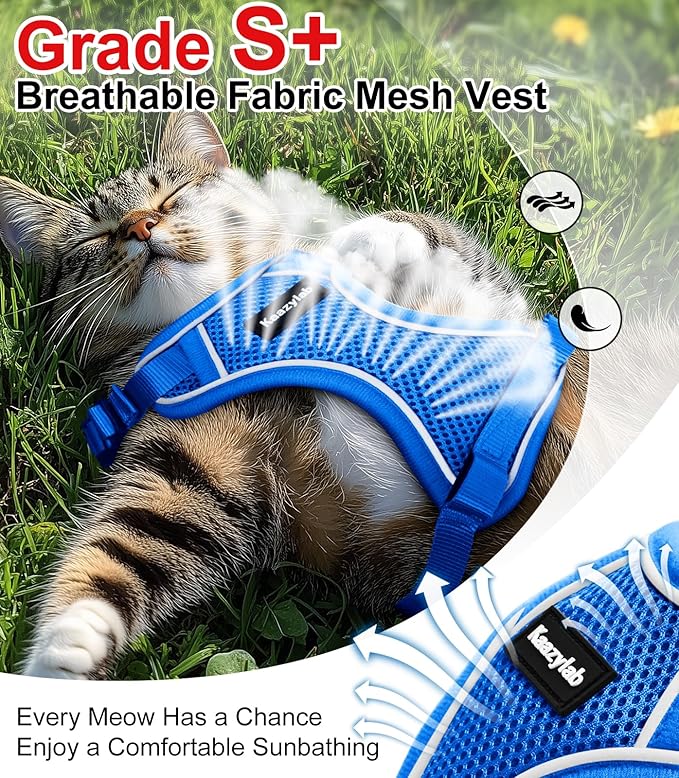 Cat Harness and Leash for Walking Escape Proof Soft Adjustable Cat Leash Breathable Comfortable Vest Easy to Wear Kitten Harness for Outdoor Travel (Blue, XS (4-6lb))