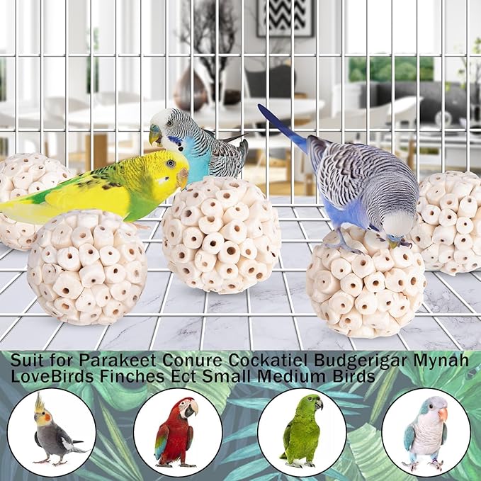 12 Pieces Bird Parrot Chew Toy Sola Balls, Natural Parrot Soft Chew Shredding & Foraging Toy, Bird Foot Balls for Cockatiel Conure Quaker Budgie Parakeet Bunny Guinea Pig Chinchilla Rabbit
