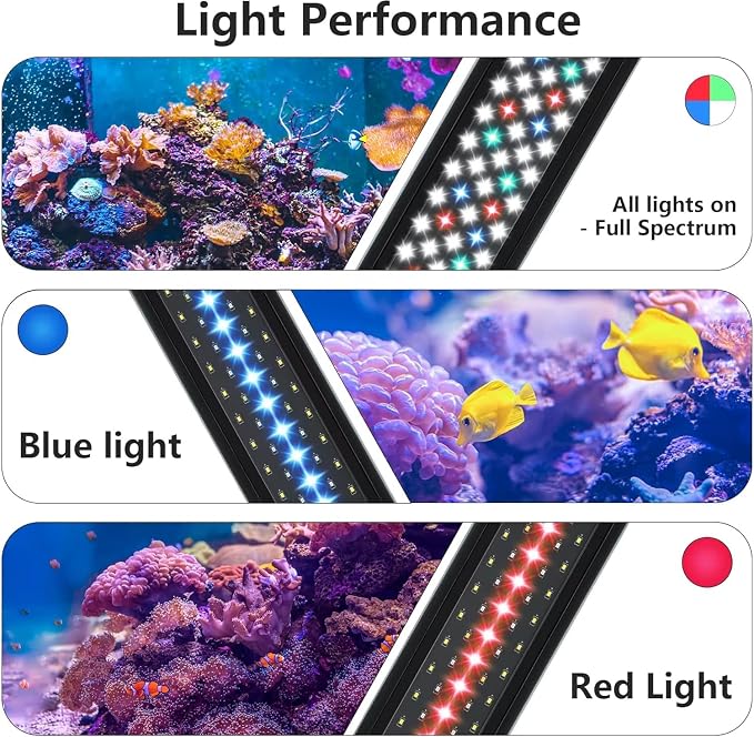 LED Aquarium Light, Full Spectrum Fish Tank Light with 9 Light Modes, Adjustable Timer/Brightness, 24/7 Mode Cycle Timer, Extendable Brackets for 12-22 Inch Freshwater/Saltwater Tank