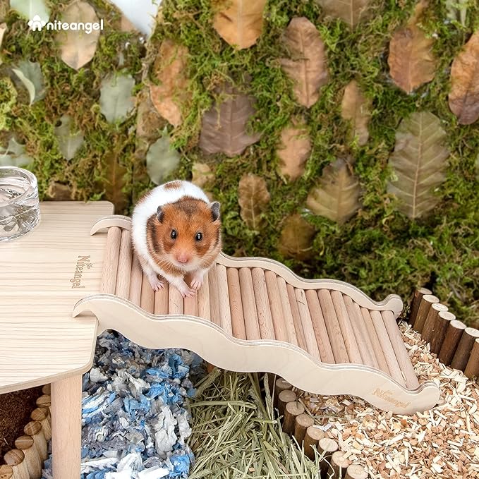 Niteangel Hamster Climbing Toy Wooden Ladder Bridge for Hamsters Gerbils Mice and Small Animals (Large - 10.35'' L)