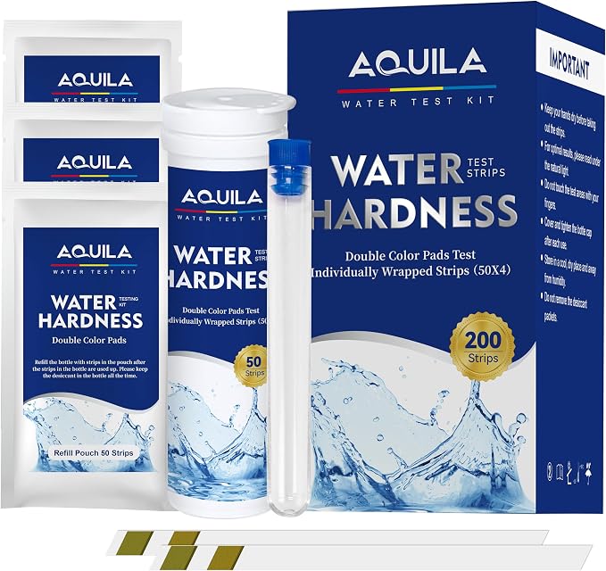 Water Hardness Test Strips Kit for Home Drinking Water and Pool Spa 200CT | Water Softener Hard Water Testing Strips, Tap Well Tester Kit for Calcium & Magnesium (0-425 ppm) with Sample Tube